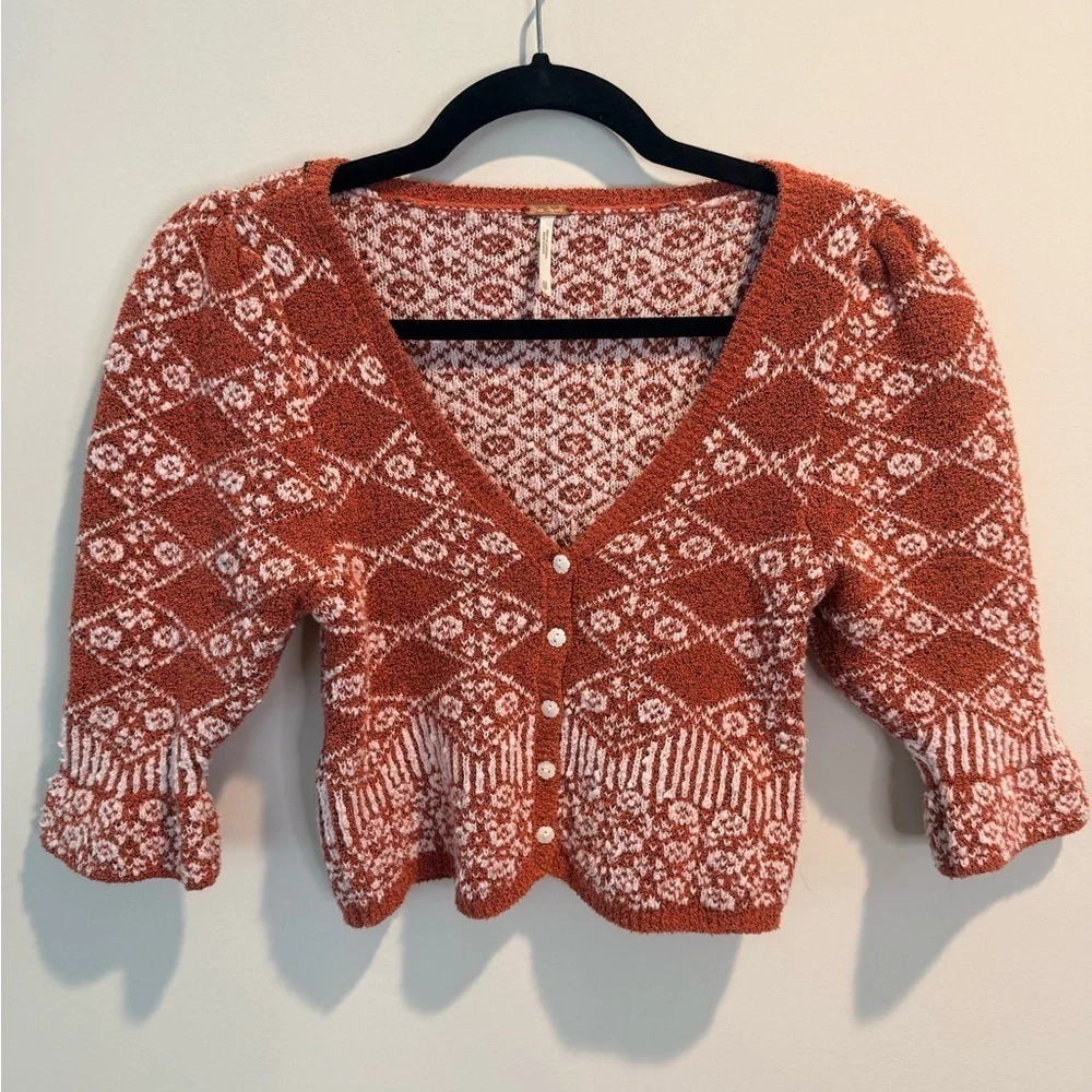 Free People Cardigan Orchid Cinnamon XS Cropped Boho Knit NWOT